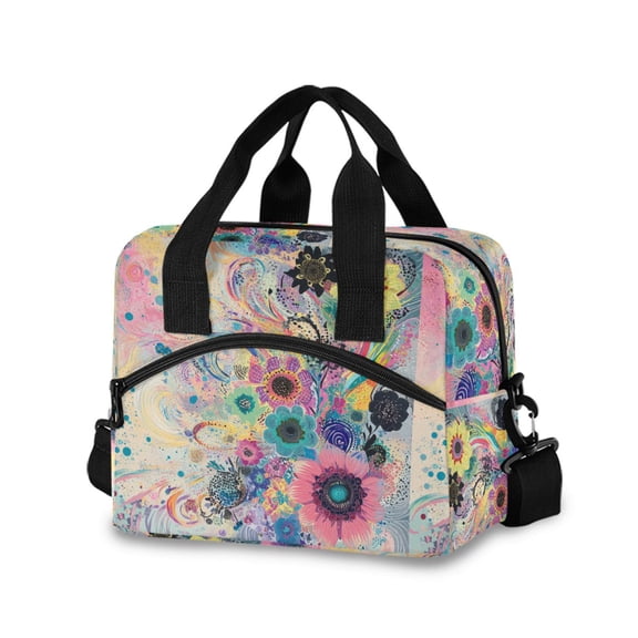 DIXRUYEE Lunch Bag Double Deck Lunch Cooler Box Tote Bag Fashion Colorful Botanical Explosion Printed