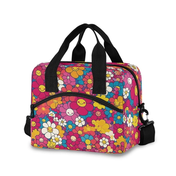 DIXRUYEE Lunch Bag Double Deck Lunch Cooler Box Tote Bag Fashion Vibrant Smiles in Bloom Printed