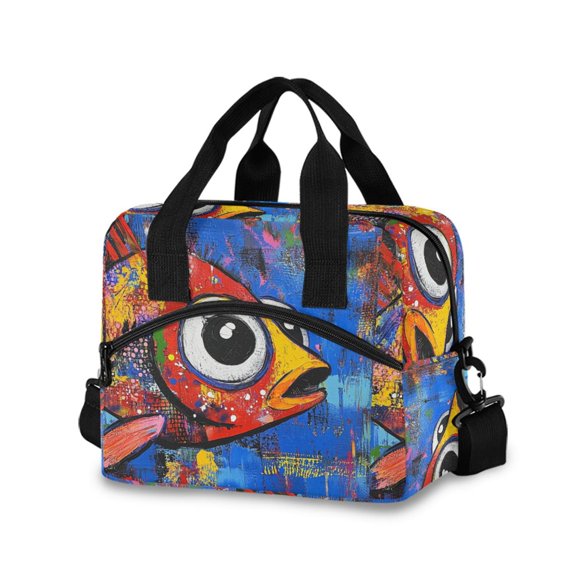 DIXRUYEE Lunch Bag Double Deck Lunch Cooler Box Tote Bag Fashion Whimsical Fin Printed