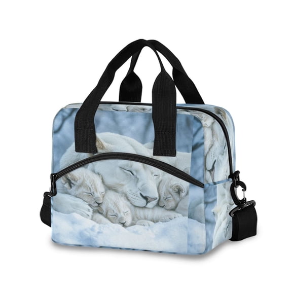 DIXRUYEE Lunch Bag Double Deck Lunch Cooler Box Tote Bag Fashion Winter's Tender Embrace Printed