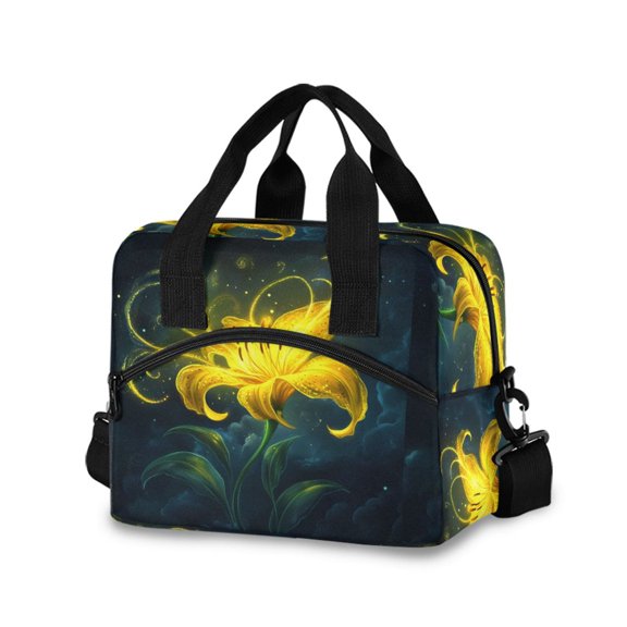 DIXRUYEE Lunch Bag Double Deck Lunch Cooler Box Tote Bag Fashion Yellow Lily Printed