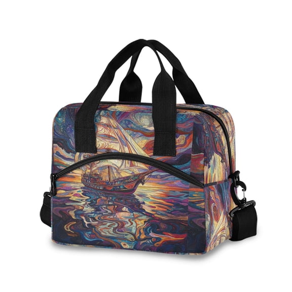 DIXRUYEE Lunch Bag Double Deck Lunch Tote Bag Fashion Abstract Ship Printed