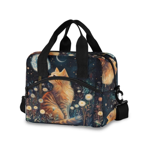 DIXRUYEE Lunch Bag Double Deck Lunch Tote Bag Fashion Feline Wonder Printed