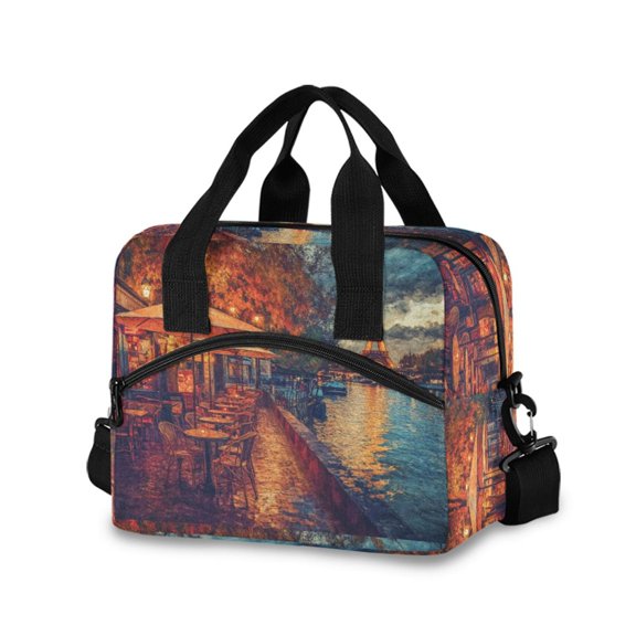 DIXRUYEE Lunch Bag Double Deck Lunch Tote Bag Fashion Parisian Cafes Along The Seine Printed