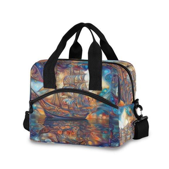 DIXRUYEE Lunch Bag Double Deck Lunch Tote Bag Fashion Sailing Ship Printed