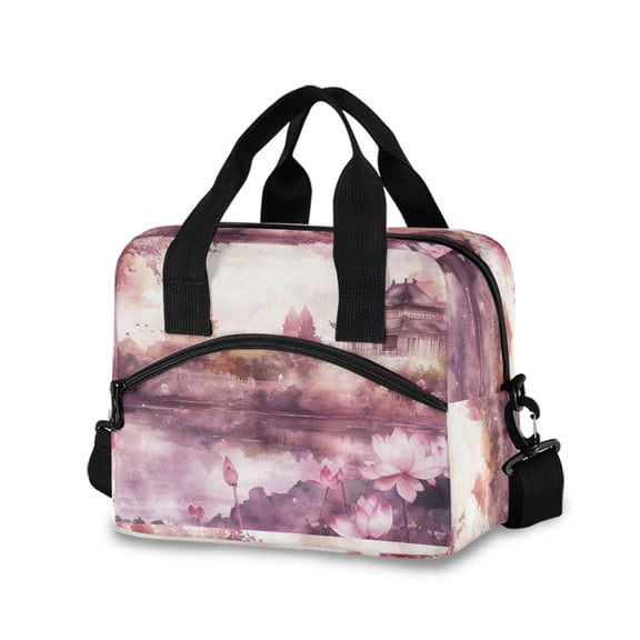 DIXRUYEE Lunch Bag Double Deck Lunch Tote Bag Fashion Traditional Pavilion by Serene Lake Printed