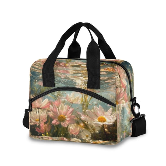 DIXRUYEE Lunch Bag Double Deck Lunch Tote Bag Fashion Underwater Flowers and Bubbles Printed