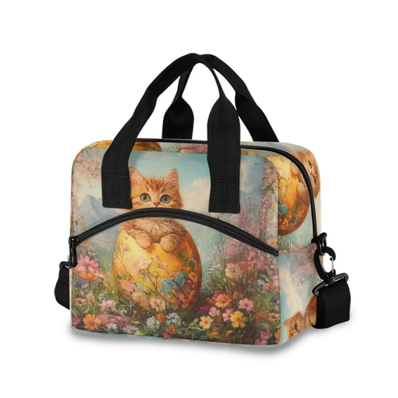 DIXRUYEE Lunch Bag Double Deck Lunch Tote Bag Fashion Whiskered Wonder in Bloom Printed