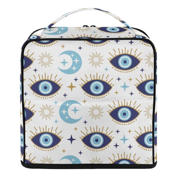 DIXRUYEE Magnetic Open Seam Magic Evil Eye Travel Toiletry Bag Large Cosmetic Organizer with Adjustable Dividers & Luggage Strap