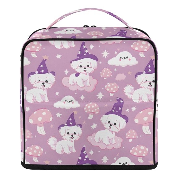 DIXRUYEE Magnetic Open Seam Puppy Magic Hat Pattern Travel Toiletry Bag Large Cosmetic Organizer with Adjustable Dividers & Luggage Strap