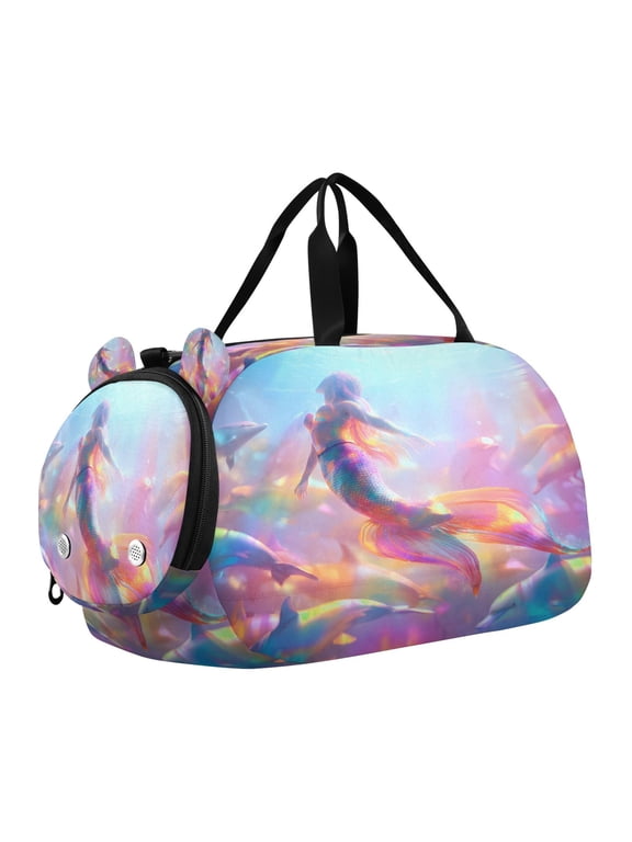 Mermaid Dolphin Scale Duffel Bag With Ventilated Shoe Pocket & Adjustable Strap for Gym, Dance & Travel