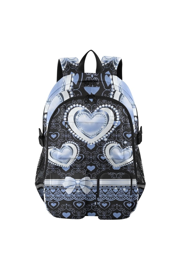 Midnight Blue Love Backpack for School 14Laptop Compatible with Reflective Safety Strips
