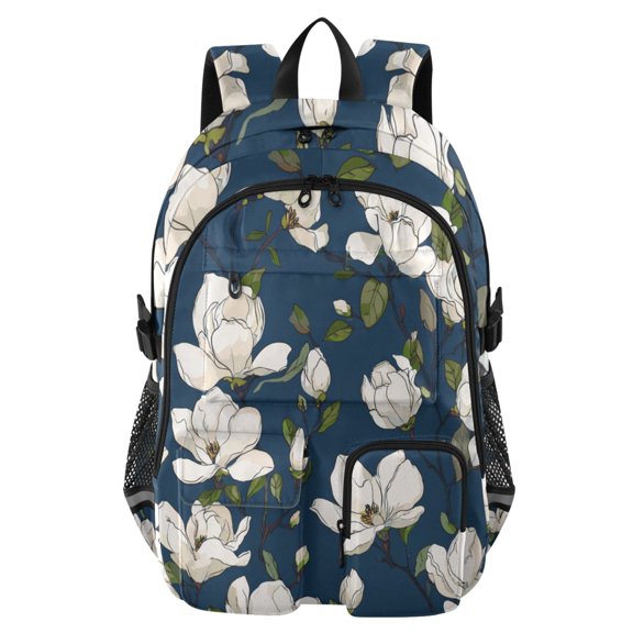 DIXRUYEE Midnight Magnolia Backpack for School 14Laptop Compatible with Reflective Safety Strips