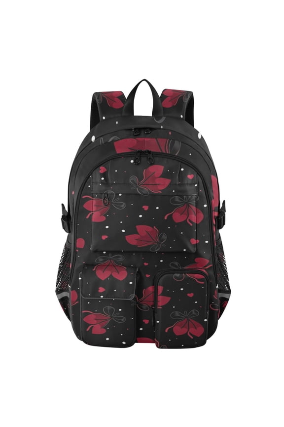 Midnight Red Bow Backpack for School 14Laptop Compatible with Reflective Safety Strips