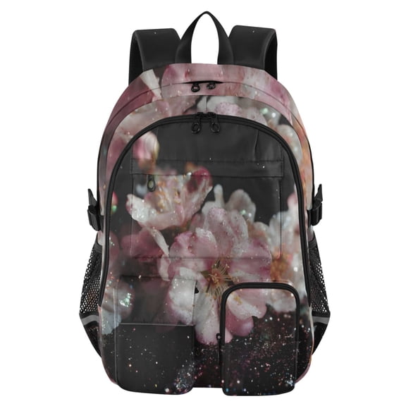 DIXRUYEE Midnight Sakura Backpack for School 14Laptop Compatible with Reflective Safety Strips