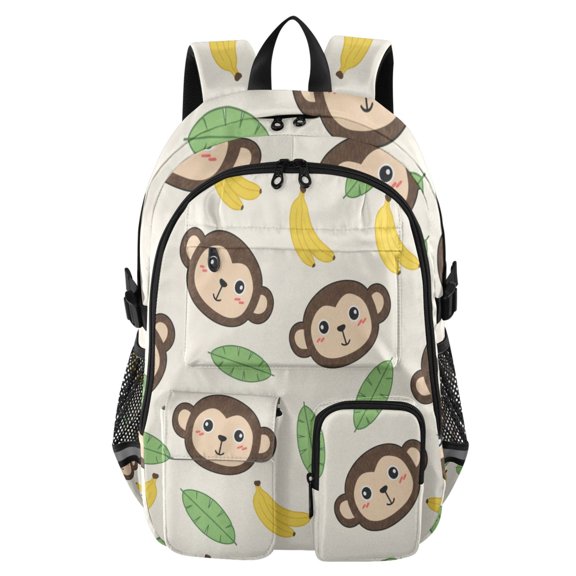 DIXRUYEE Monkey with Banana and Leaves Backpack for School 14Laptop Compatible with Reflective Safety Strips