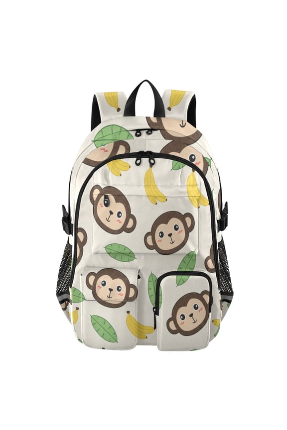 Monkey with Banana and Leaves Backpack for School 14Laptop Compatible with Reflective Safety Strips