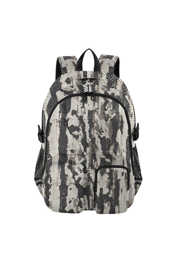 Monochrome Snake Skin Pattern Backpack for School 14Laptop Compatible with Reflective Safety Strips