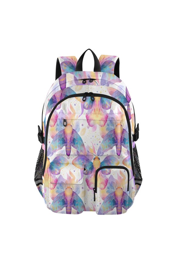 Moth Patternn Backpack for School 14Laptop Compatible with Reflective Safety Strips