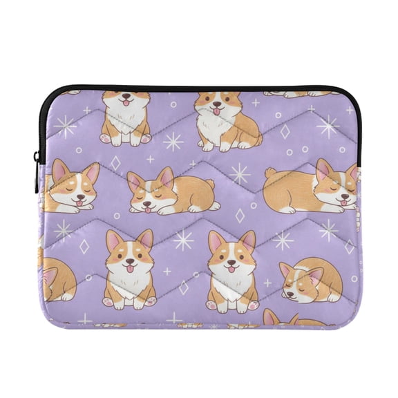 DIXRUYEE Multi-Layer Padded Cute Corgi Purple Laptop Sleeve Waterproof Shock Resistant Notebook Case for 13/14/15/16 Inch Laptops Office Slim Portable Computer Pouch