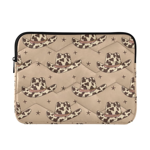 DIXRUYEE Multi-Layer Padded Retro Cowboy Hats with Cow Print Wild West Laptop Sleeve Waterproof Shock Resistant Notebook Case for 13/14/15/16 Inch Laptops Office Slim Portable Computer Pouch