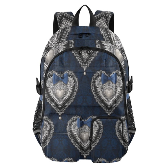 DIXRUYEE Navy Bow Hearts Backpack for School 14”Laptop Compatible with Reflective Safety Strips