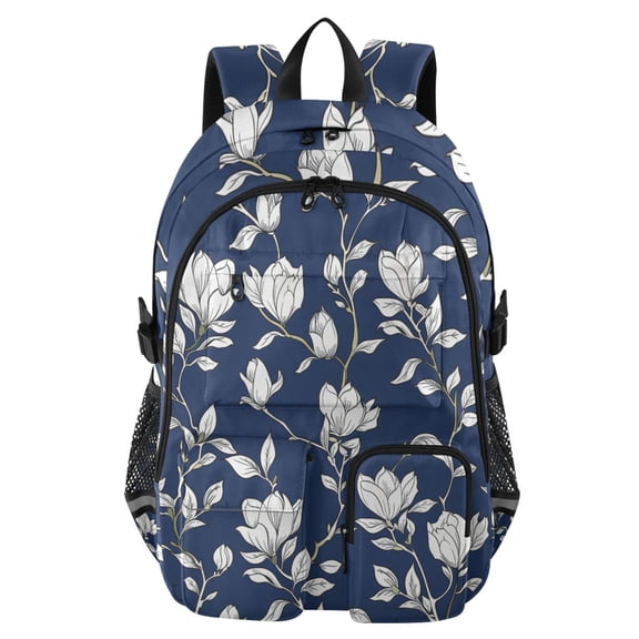 DIXRUYEE Navy Magnolia Backpack for School 14Laptop Compatible with Reflective Safety Strips