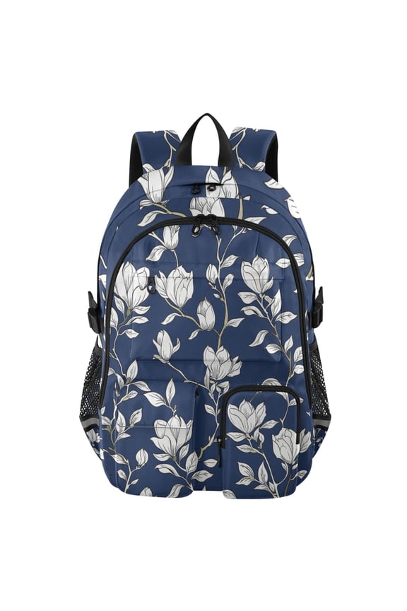 Navy Magnolia Backpack for School 14Laptop Compatible with Reflective Safety Strips