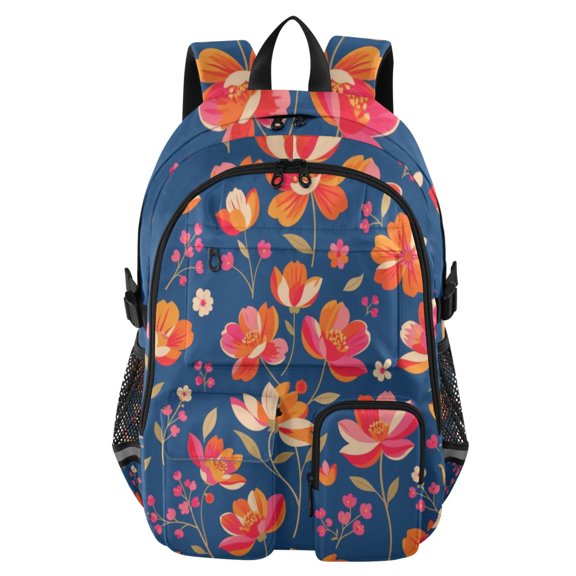 DIXRUYEE Navy Tangerine Backpack for School 14Laptop Compatible with Reflective Safety Strips
