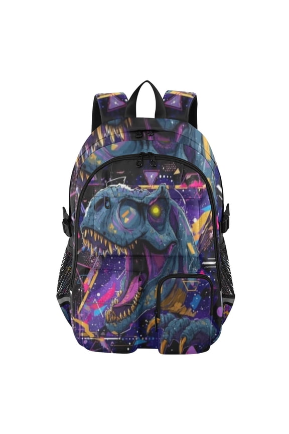 Neon Geo T-rex Backpack for School 14Laptop Compatible with Reflective Safety Strips