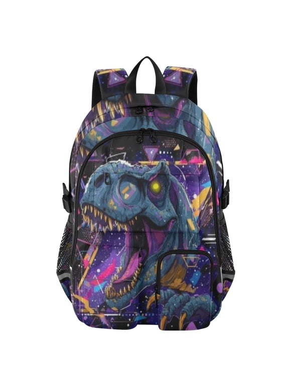 Neon Geo T-rex Backpack for School 14Laptop Compatible with Reflective Safety Strips