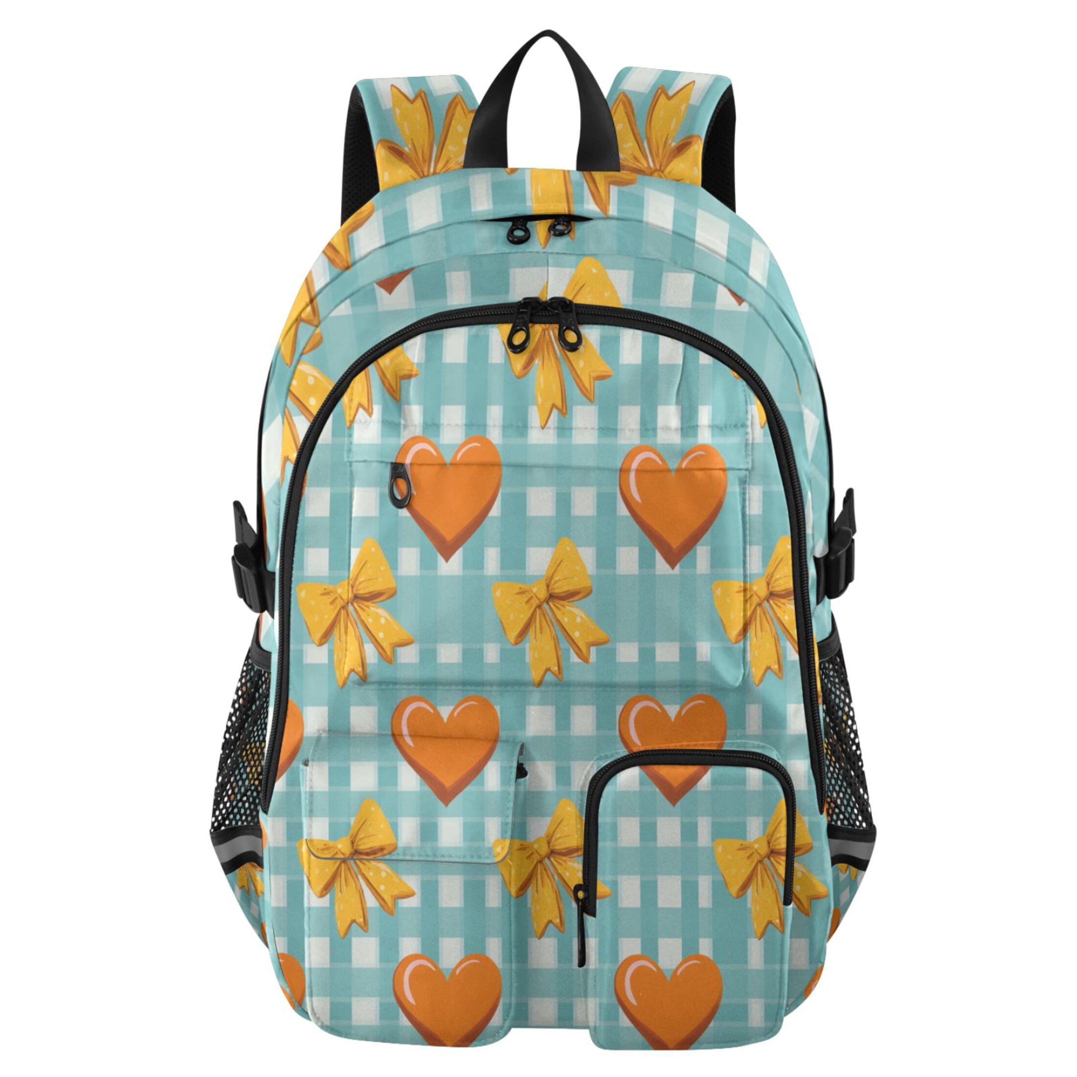 DIXRUYEE Orange Hearts and Yellow Bows Pattern Backpack for School 14 ...
