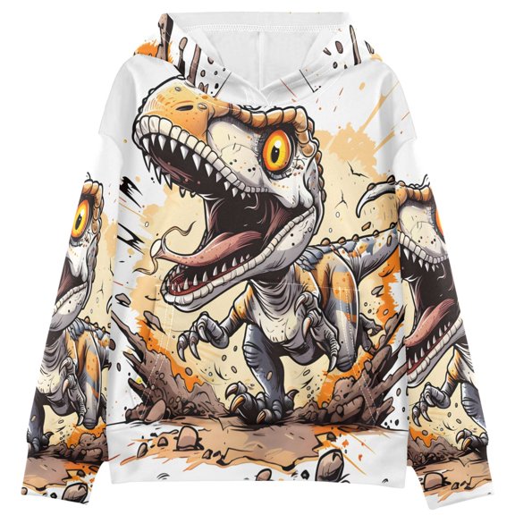 DIXRUYEE Orange Monster Print Hoodie Casual Pullover Sweatshirt With Kangaroo Pocket