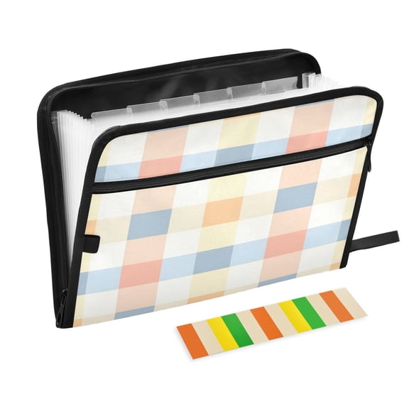 DIXRUYEE Organ Folders Expanding Folder 13 Pocket-Blue Red Orange and White Checkered Pattern Pattern