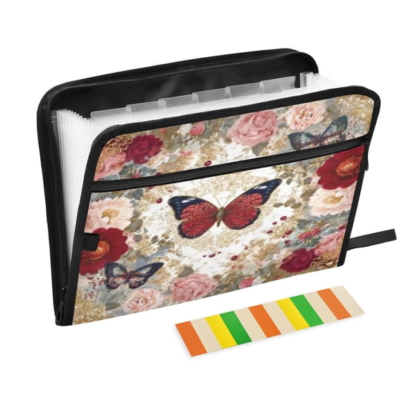 DIXRUYEE Organ Folders Expanding Folder 13 Pocket-Blush Rose Jewel Butterflies Pattern