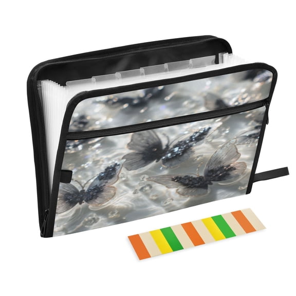 DIXRUYEE Organ Folders Expanding Folder 13 Pocket-Glittering Black Butterflies Pattern