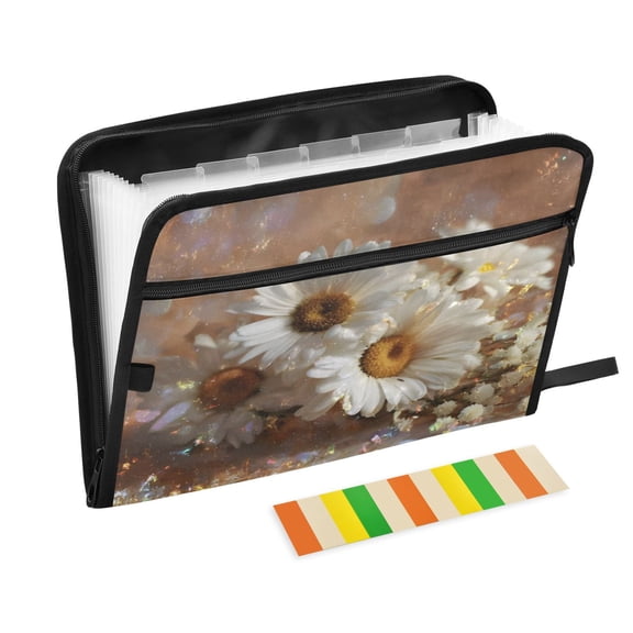 DIXRUYEE Organ Folders Expanding Folder 13 Pocket-Glittery Daisies Pattern