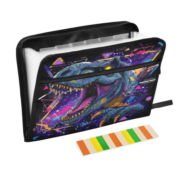 DIXRUYEE Organ Folders Expanding Folder 13 Pocket-Neon Geo T-rex Pattern