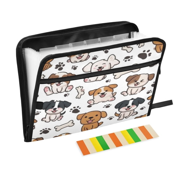 DIXRUYEE Organ Folders Expanding Folder 13 Pocket-Puppy Paw and Bone Pattern