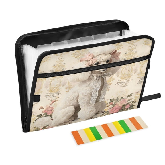 DIXRUYEE Organ Folders Expanding Folder 13 Pocket-Romantic Floral Poodle Pattern