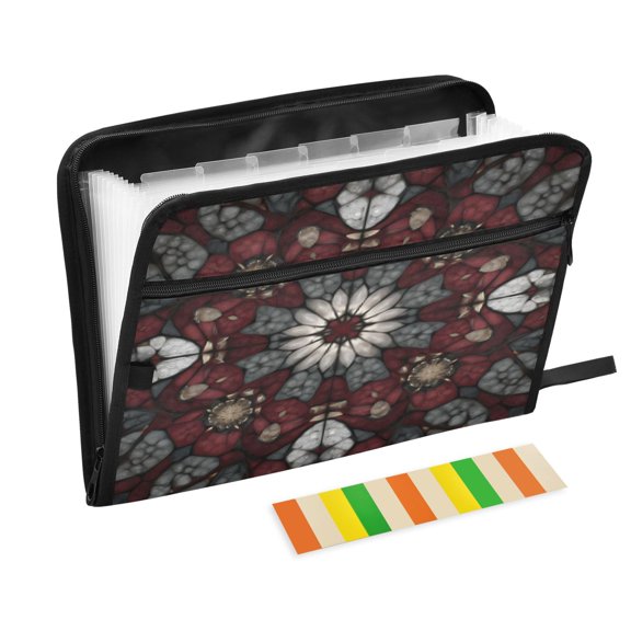 DIXRUYEE Organ Folders Expanding Folder 13 Pocket-Royal Mosaic Ruby Pattern