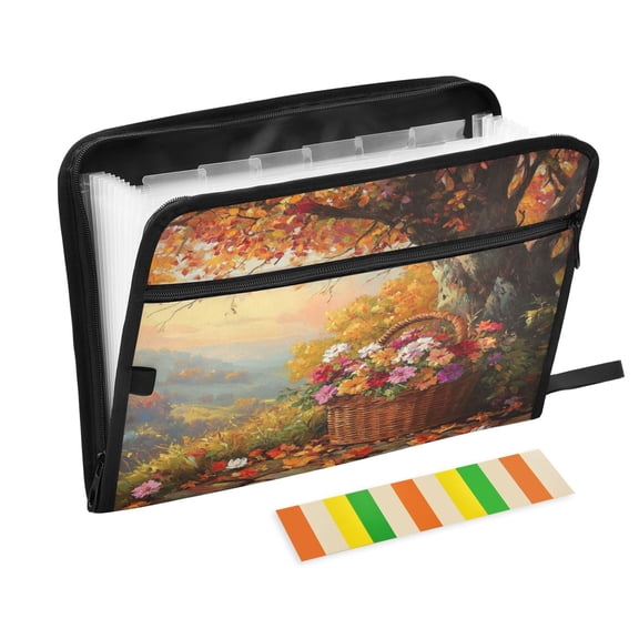 DIXRUYEE Organ Folders Expanding Folder with Color Label 13 Pocket Basket Of Flower by Tree Printed