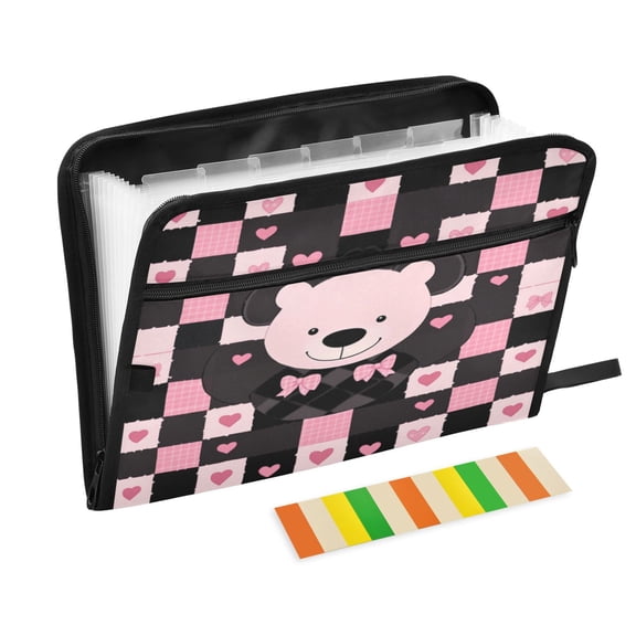 DIXRUYEE Organ Folders Expanding Folder with Color Label 13 Pocket Bear Checkerboard Printed