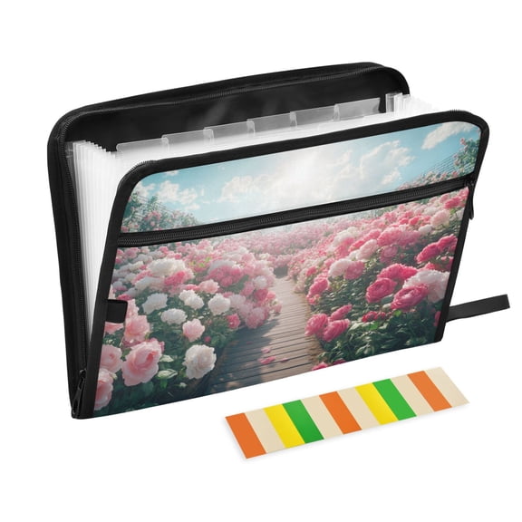 DIXRUYEE Organ Folders Expanding Folder with Color Label 13 Pocket Blooming Rose Garden Printed