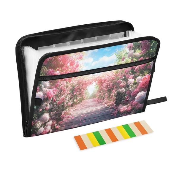 DIXRUYEE Organ Folders Expanding Folder with Color Label 13 Pocket Blooming Roses Printed