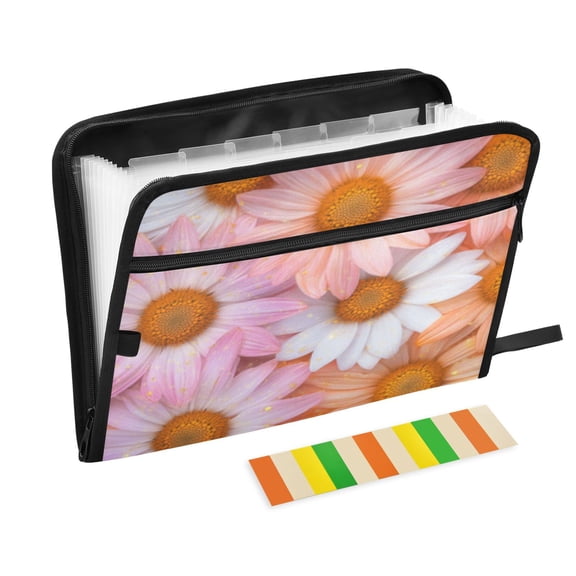 DIXRUYEE Organ Folders Expanding Folder with Color Label 13 Pocket Blush Daisies in Bloom Printed