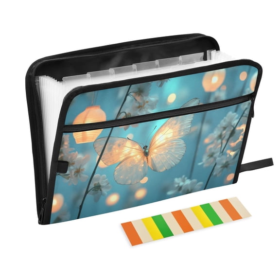 DIXRUYEE Organ Folders Expanding Folder with Color Label 13 Pocket Butterfly Amidst Flowers and Foliage Printed