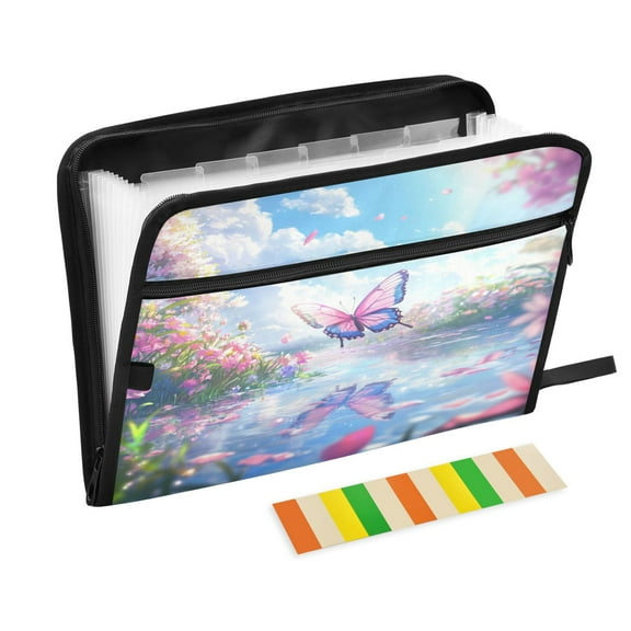 DIXRUYEE Organ Folders Expanding Folder with Color Label 13 Pocket Butterfly Spring Printed