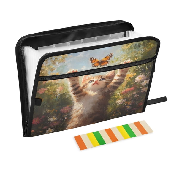 DIXRUYEE Organ Folders Expanding Folder with Color Label 13 Pocket Cat Catch Butterfly Painting Printed