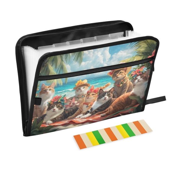 DIXRUYEE Organ Folders Expanding Folder with Color Label 13 Pocket Cats Beach Flowers Printed